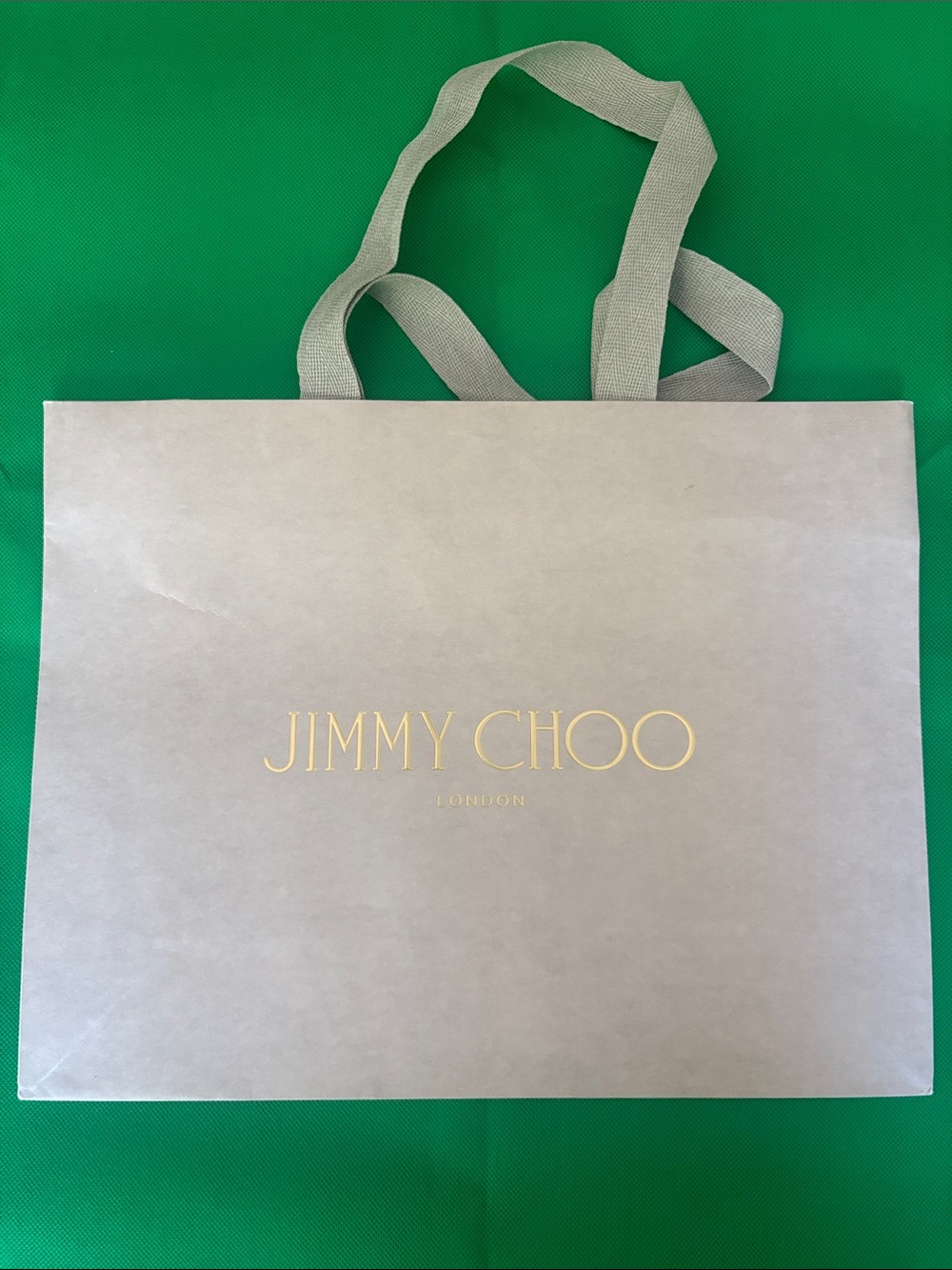 Jimmy Choo Beige Paper Shopping Bag with Gold Logo